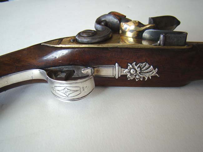 An historically important Revolutionary War period silver mounted brass barreled pistol owned by Capt. S. Baggot of the 17th Regiment Light Dragoons. — image 2